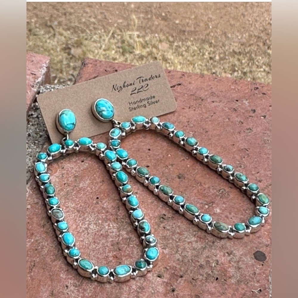 Nizhoni Traders Tubac Royston Turquoise and Sterling Silver Statement Earrings